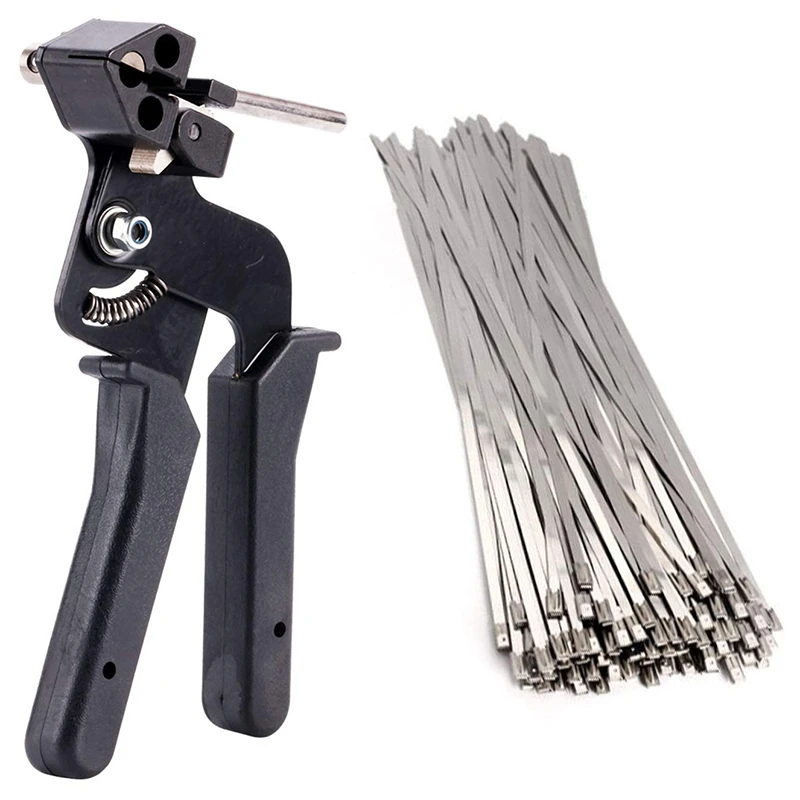 200Pcs Stainless Steel Cable Ties Gun Auto Tightener Cut Fasten Self Locking Met