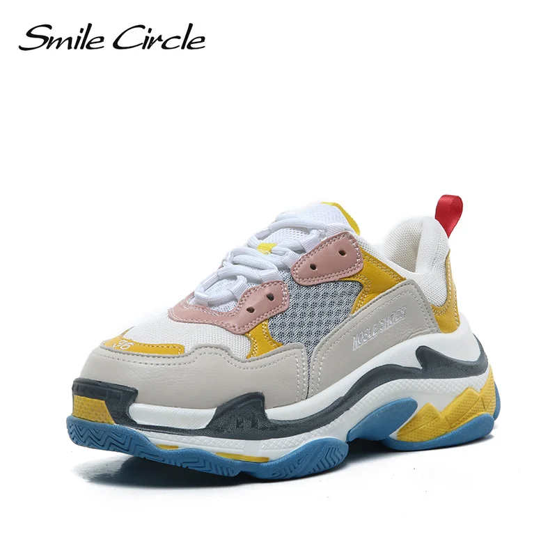

Smile Circle Women Sneakers Flat 2019 spring Genuine Leather Comfortable Platform Casual shoes Mixed Colors Ladies shoes