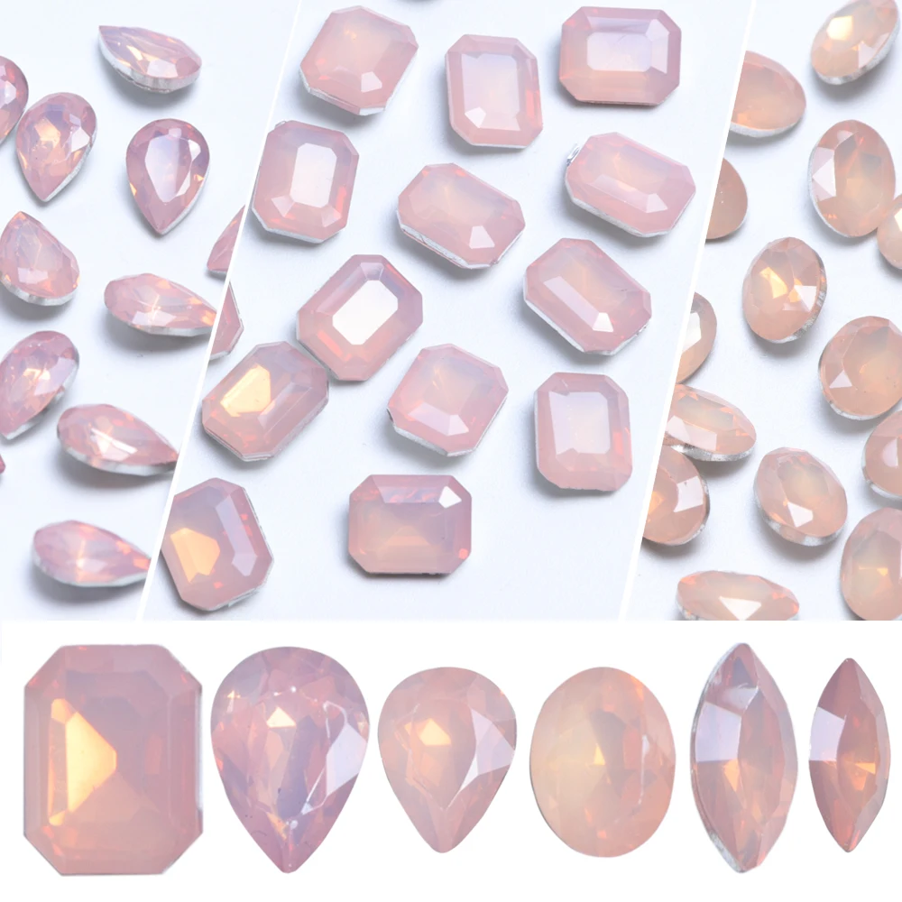 

30pcs Pink Resin Rhinestones Gems Mermaid Gradient Rectangle Water Drop Oval Nail Art Decoration Crystal Beads Manicure BE066