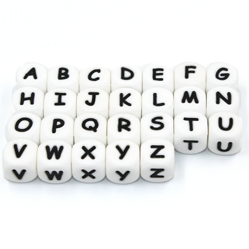 

5pc Square Shape 14mm Teething Silicone Beads For Jewellery Making DIY Silicone English Letter Silicone Teether T0120