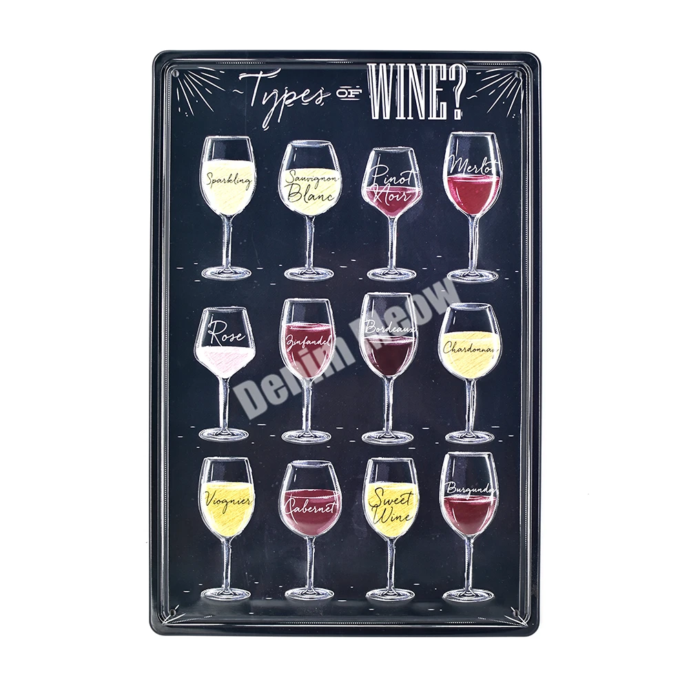 

Types of Wine Retro Embossed Metal Tin Signs Bar Pub Home Decorative Plates Beer Wall Sticker Advertising Iron Painting 30*20cm