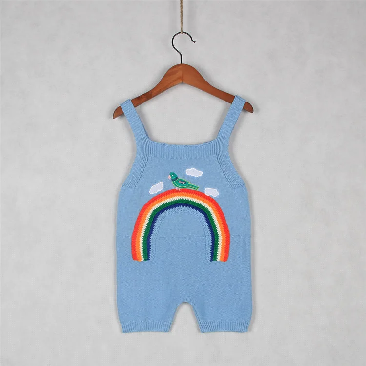 New Knit Pants Rainbow Embroidery Baby Girls Trousers Overalls 0-5yrs Baby Girls Boys Overalls High quality Girls Clothes