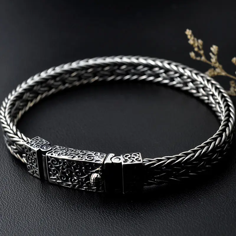 GAGAFEEL 100% 925 Silver Bracelets Width 8mm Classic Wire-cable Link Chain S925 Thai Silver Bracelets for Women Men Jewelry Gift