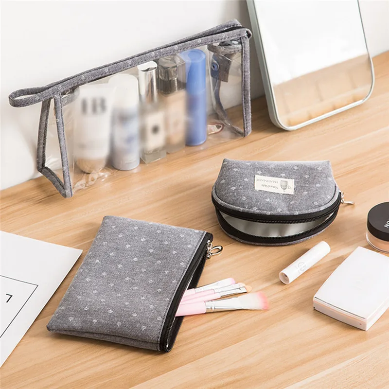 Vogvigo 3 pcs Casual Travel Cosmetic Bag PVC Leather Zipper Make Up Transparent Makeup Case Organizer Storage Pouch Toiletry Bag