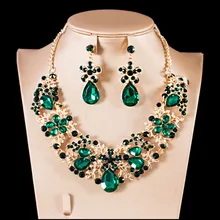 

XT QU 2018 Hot sale six color crystal jewelry set indian style necklace and earring wedding jewelry for bridal free shipping