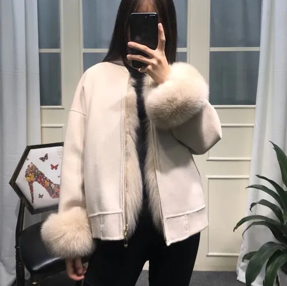 Real Fur Coat Winter Jacket Women Clothes 2018 Fox Fur Coat Parka Double-sided Wool Jacket Elegant Slim Short Coat