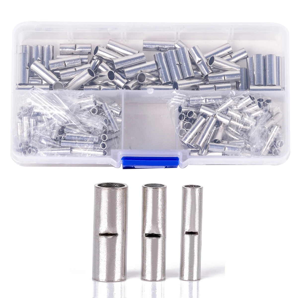 

200pcs 22-10AWG Tin Plating Electrical Cable Wire Crimp Solder Terminals Copper Butt Splice Connectors Set With Plastic Box