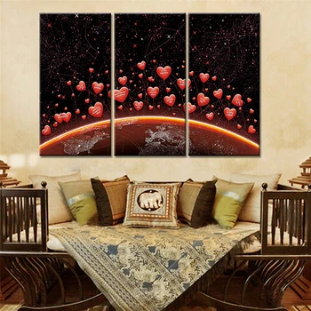 

Unframed 3 Panels Modern Wall Canvas Art Print and Poster Heart Earth Quadros Decorativos for Living Room Home Decoration