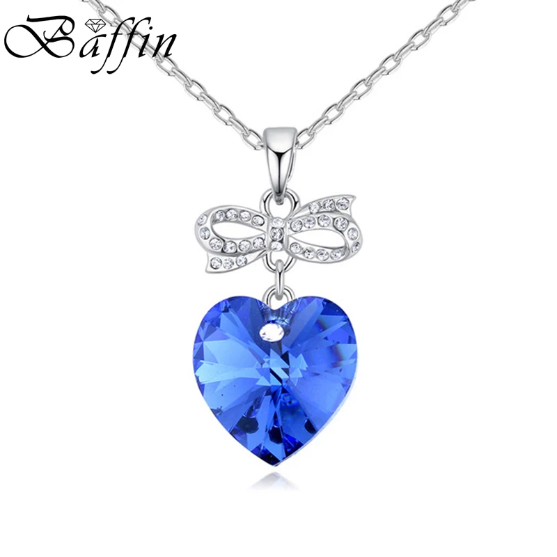 

Baffin Cute Silver Color Chain Necklace With Blue Heart Pendant For Women Girls Birthday Gift Crystals From Austria 2018