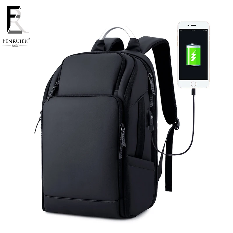 Beste FRN Zakenlieden Rugzak Zwart USB Opladen Anti Diefstal Laptop Rugzak 17 inch Mannelijke Grote Capaciteit Mode Reizen Rugzakken