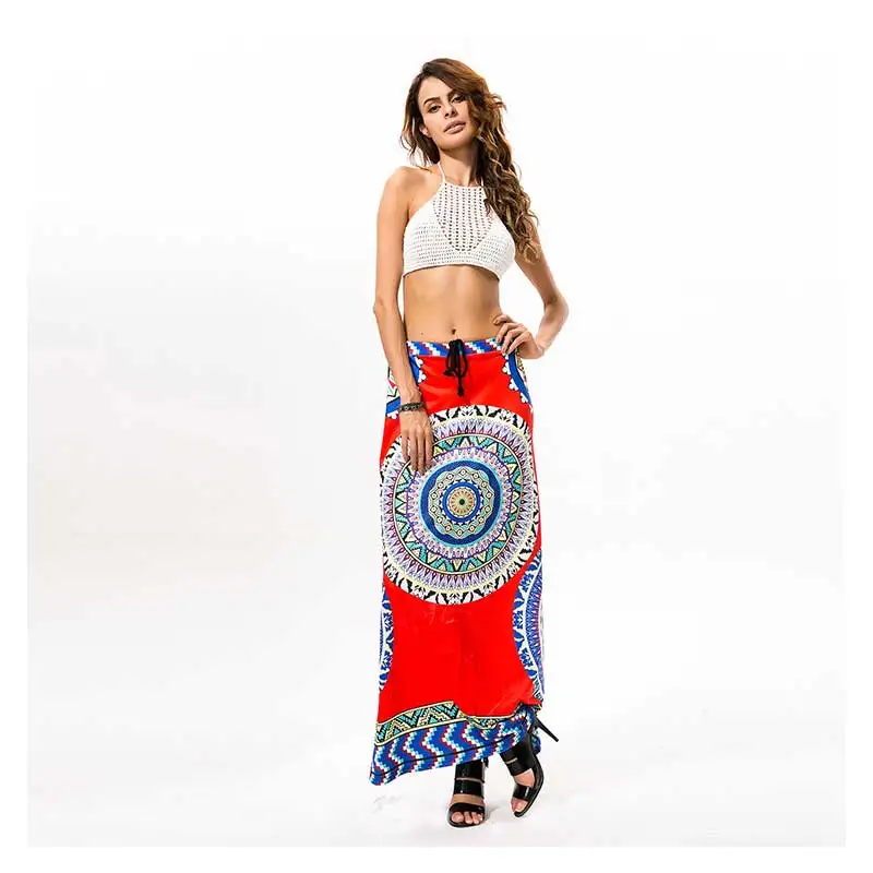 

High quality 2019 new fashion summer long skirt Women's elegant blue and white print bohemian casual Ankle skirt