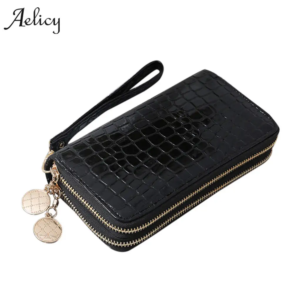 

Aelicy Luxury Women Wallets Leather Wallet Double Zipper Day Clutch Large Capacity Wristlet Coin Purse Card Holder Billetera