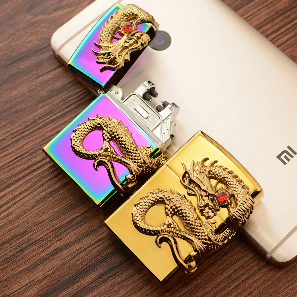 Новое поступление 3D Dragon двойная импульсно дуговая Зажигалка металлическая USB