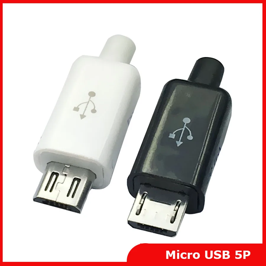 

Free shipping 10pcs Micro USB 5PIN Welding Type Male Plug Connectors Charger 5P USB Tail Charging Socket 4 in 1 White Black