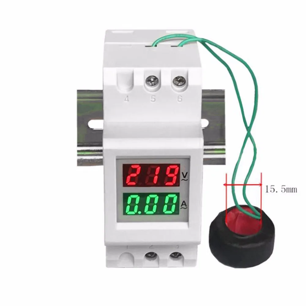 2P 36mm Din Rail Dual LED Voltage Current Meter Voltmeter Ammeter AC 80