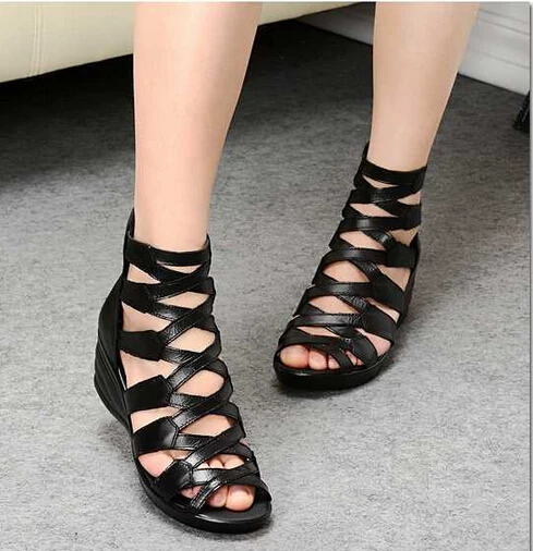 

2016new fashion high quality Genuine leather women sandals comfortable soft bottom fish mouth flat shoes women shoes in summer