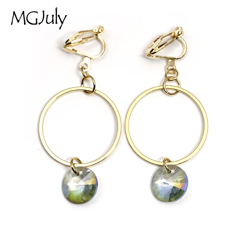 

Geometry Round Earrings No Hole Ear Clip Metal Round Glass Clip Earrings No Pierced Simple Style Women Earring Jewelry CE013