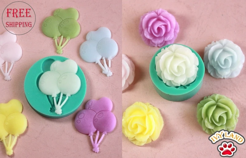 

Free Shipping,New Silicone,Balloon+Rose Design,Cake Decoration Mold,Soap / Chocolate / Fondant Mould,2pcs/lot