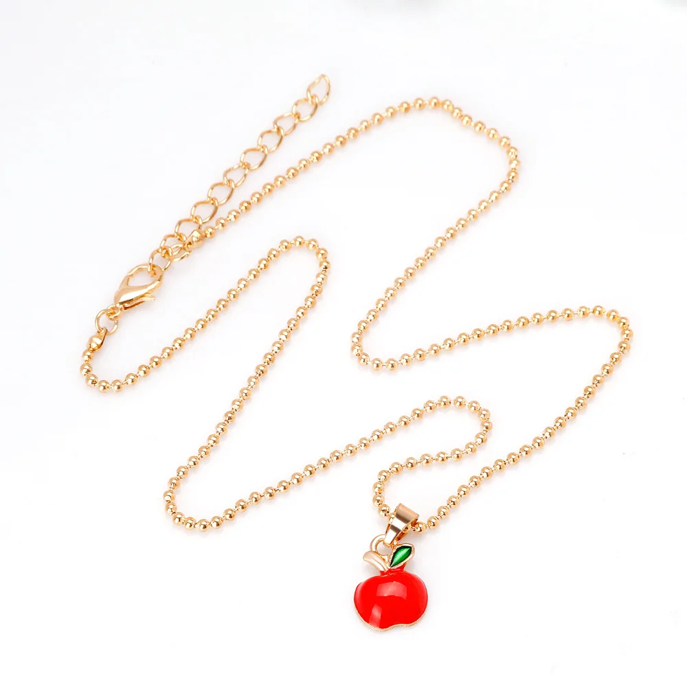 2018 Fashion Enamel Necklace And Earrings Sets For Women Christmas Eve Red Apple Gold Pendant Necklace Christmas Jewelry Gift  (4)