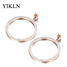 YiKLN гипербола большой круг CZ серьги с кристаллами для женщин ювелирные изделия из нержавеющей стали Bijoux Brincos Pendientes Mujer YE18083