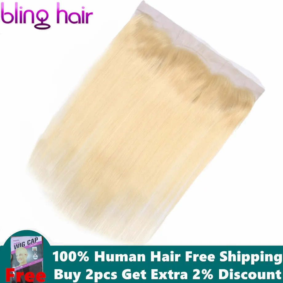 

Bling Hair Brazilian Straight Hair Closure 13*4 Lace Frontal Free Part 100% Remy Human Hair Closure 1b/613 Blonde Natural Color