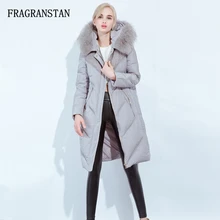 Зимняя женская Высококачественная Роскошная куртка с большим воротником из енота 90% белого утиного пуха, Толстая теплая повседневная одежда, Новое Женское пальто Y207