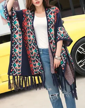 

New 2017 Fashion Women Long Knit Coat National Shawl Tassel Ladies' Sweater Overcoat Sweater Autumn Knitwear Vintage Top Knit