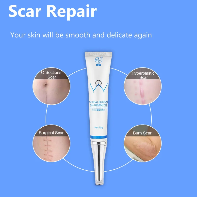 Scar Removal Cream Safe Effective Medical Silicone Acne Scars Gel Flatten Repair Burn C-Section Keloid Scars Treatment Face Body