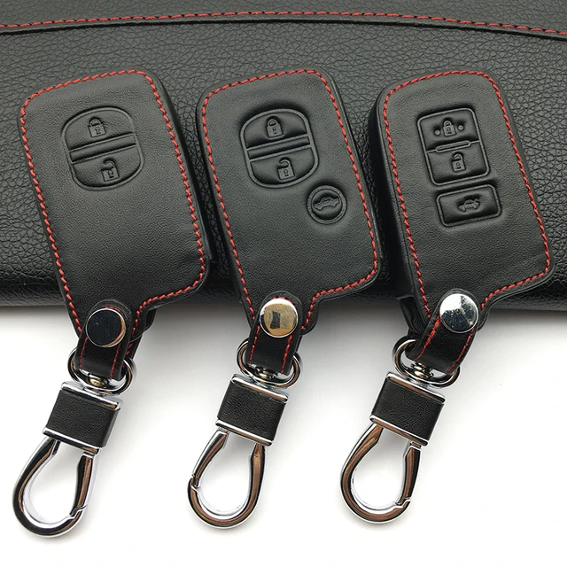 Genuine Leather Remote Control Keychain Car Key Cover For Toyota Camry