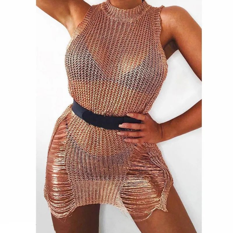 

2019 New Hollow Out Cover Up Women Sexy Mesh See Through Knitted Bikini Cover Up Swimwear Swimsuit Bathing Suit Summer