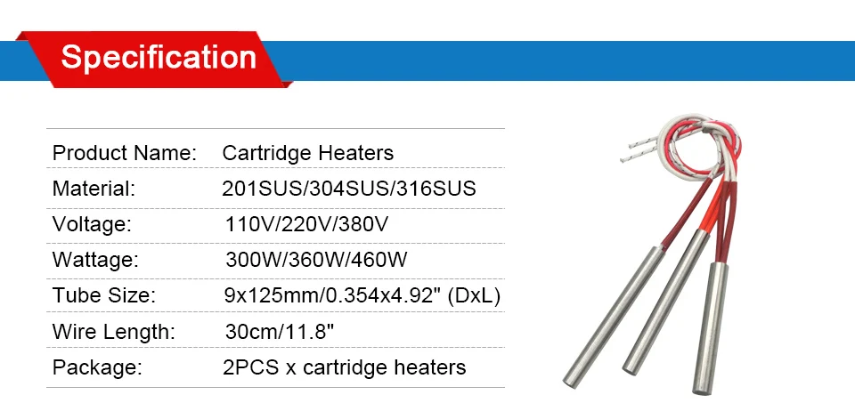 LJXH прессформа сухая горящая тепловая труба 2 шт./лот картридж Подогрев электрический элемент 9x125 мм Мощность 300 Вт/360 Вт/460 Вт AC110V/220 В/380 В