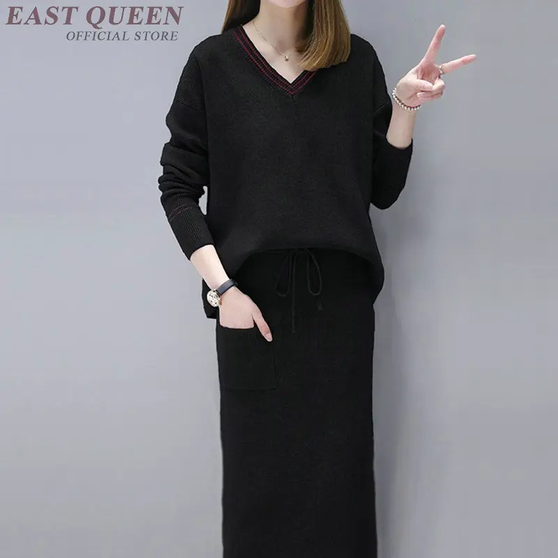 Ternos para Mulheres Vestido de Camisola de Manga Conjunto de Roupas Pullover de Decote em v de Duas Adapte para as Mulheres Primavera Outono Novo Comprida Peças se Dd310 f 2021 4 vestido de camisola de manga comprida conjunto