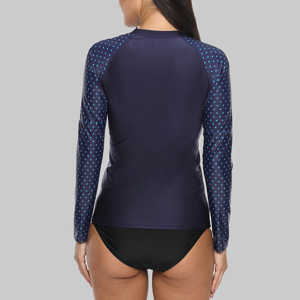 Charmleaks Women Long Sleeve Zipper Rashguard Shirt Swimsuit Polka Dot Swimwear Surfing Top Bike Biking Shirt Rash Guard UPF50+