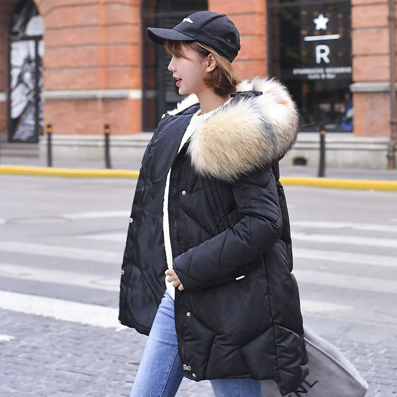 

Women Warm Thicken Loose Zipper Winter Coat 2019 New Fashion Winter Hooded Fur Collar Medium Long Parkas Jacket