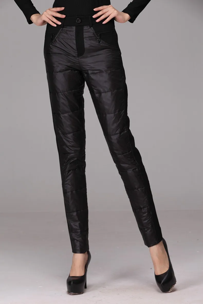 Высокое качество модные дизайнерские черные пуховые штаны женские повседневные зимние теплые длинные штаны с утиным пухом