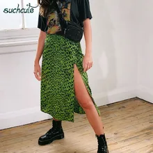 SUCHCUTE, Женская юбка, зеленая, с разрезом, длинная, высокая талия, Harajuku, уличная, Пастельная, корейский стиль, лето, кавайные юбки