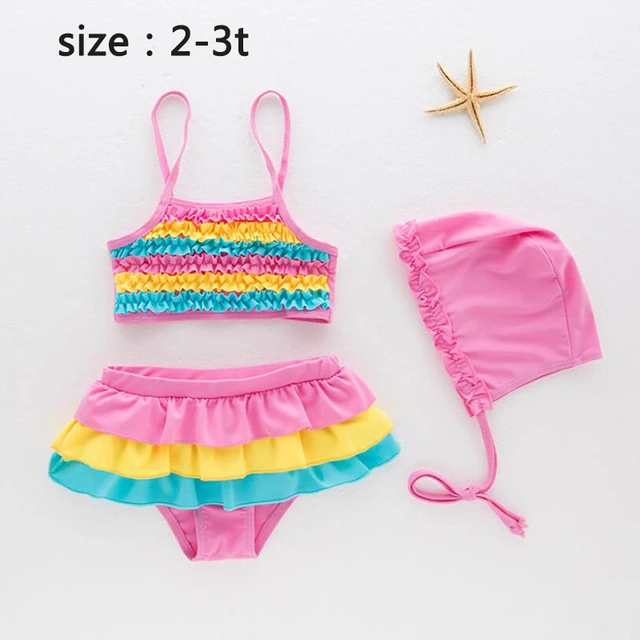 2 6 Years Baby Girl Swimsuit Rainbow Bathing Suits For Children three Pcs Swimwear Beach Bikini