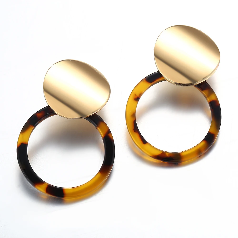 

Fashion Leopard Acrylic Circle Stud Earrings Female Simple Alloy Round Sequins Earrings for Wmen Tortoiseshell Jewelry Gifts
