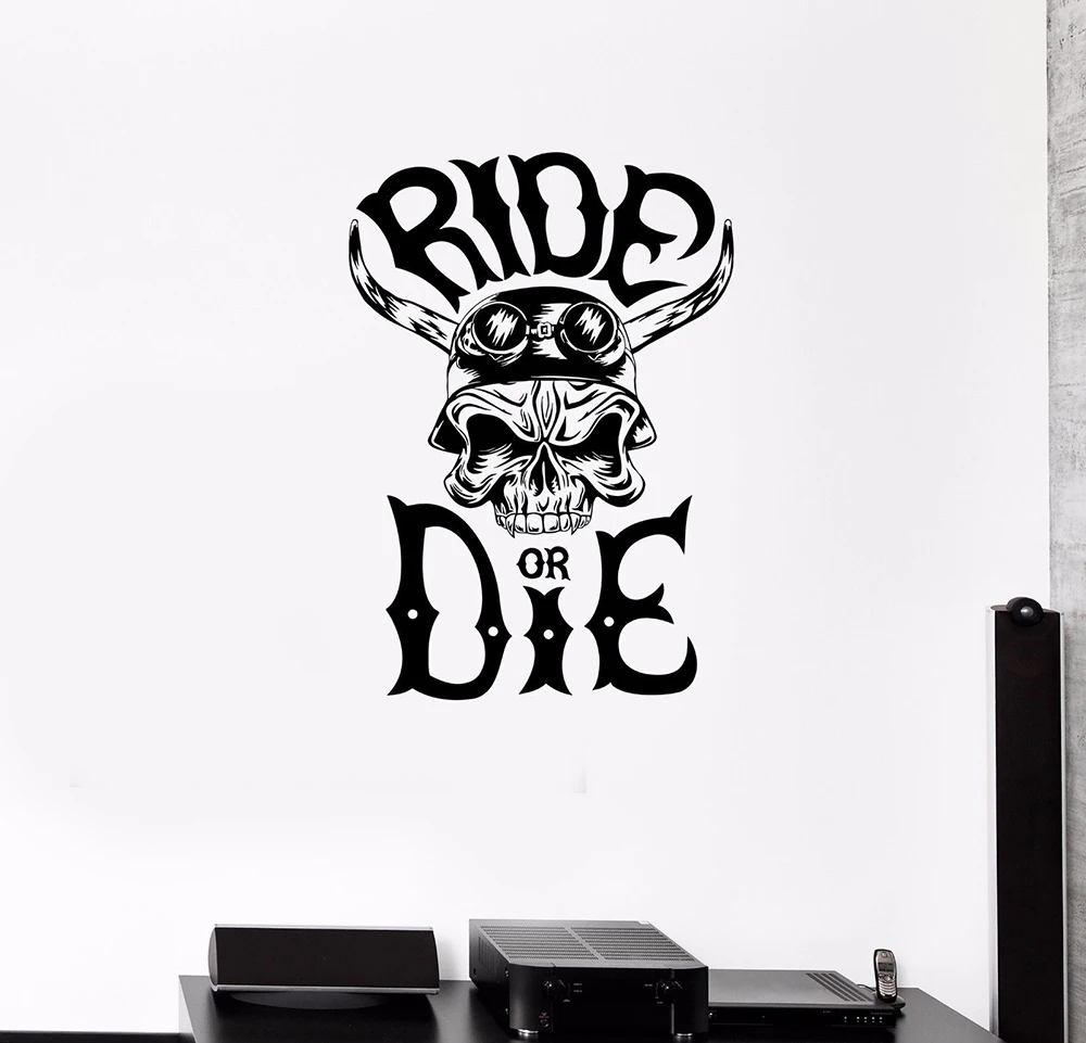 Man Cave Garage Wall Decor Decal Skeleton Skull Racer Road Driver Horn