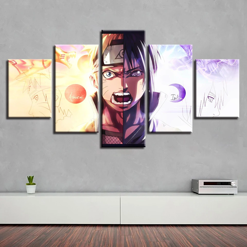 

Modular Painting Frame Wall Art 5 Panel Cartoon Anime Naruto VS Sasuke Poster HD Printed Canvas Pictures Kids Room Home Decor