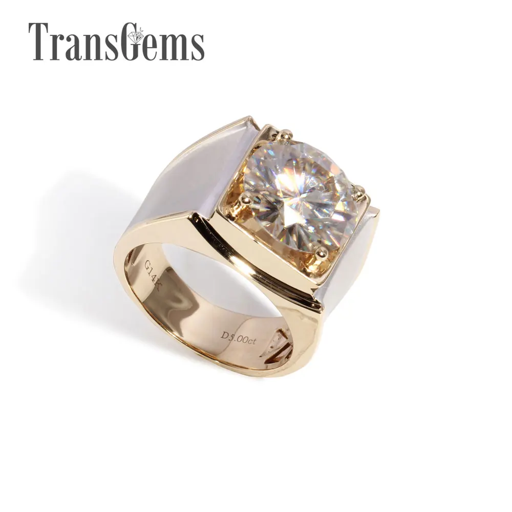 Transgems 3 карата твердое 585 Золото классическое мужское кольцо тонкое натуральное
