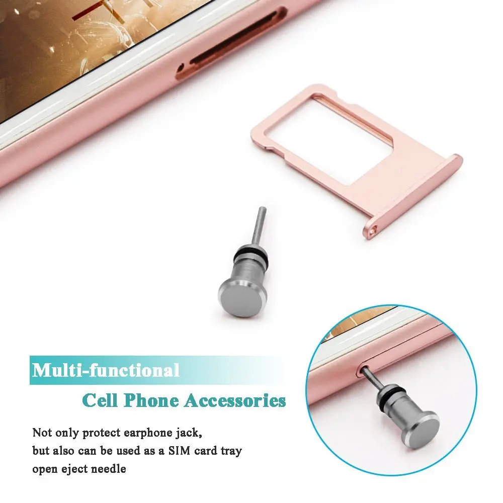 Aluminium Alloy Dust Plug 3.5mm Earphone Jack Port + Mobile Phone Charge Port Stopple for Apple IPhone 5 5S SE 6 6S 7 8 X Plus (3)