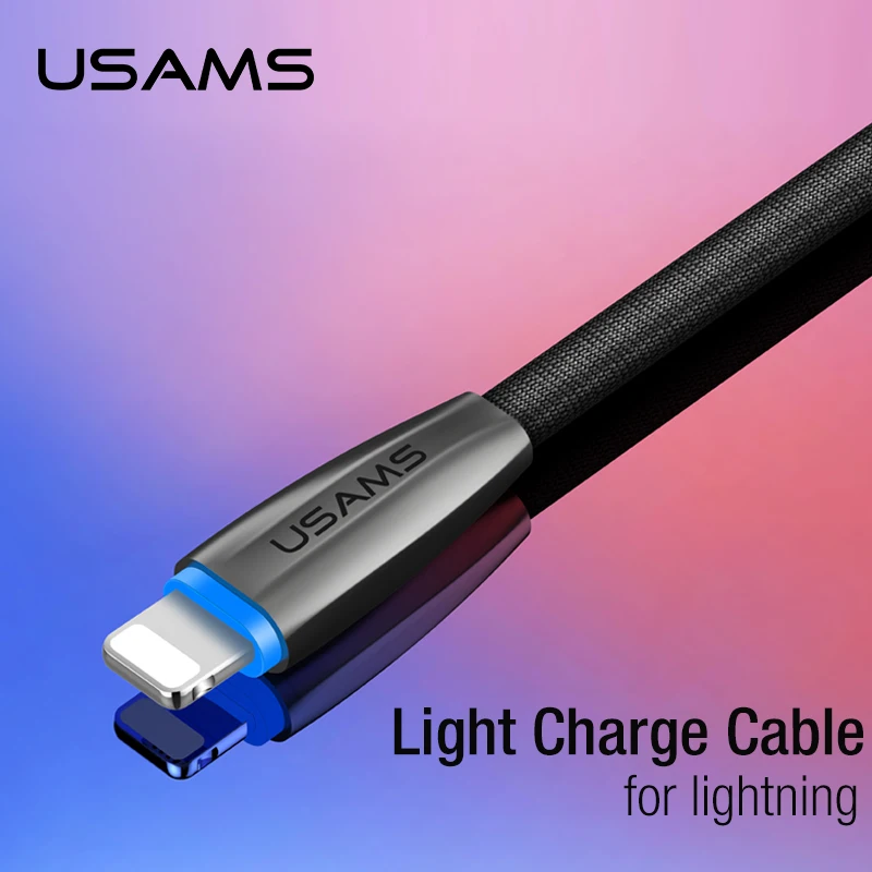 USAMS for iPhone Charge Cable Lighting Mobile Phone Huawei Samsung Xiaomi Intelligent Light 5V/2A 1.2M Nylon | Мобильные телефоны и