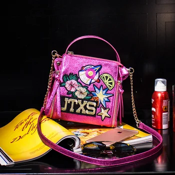 

Embroidery Floral Sequined Women Handbags 2018 New Side Zipper Pocket Fashion Small Chain Shoulder Crossbody Bags Flap Bags