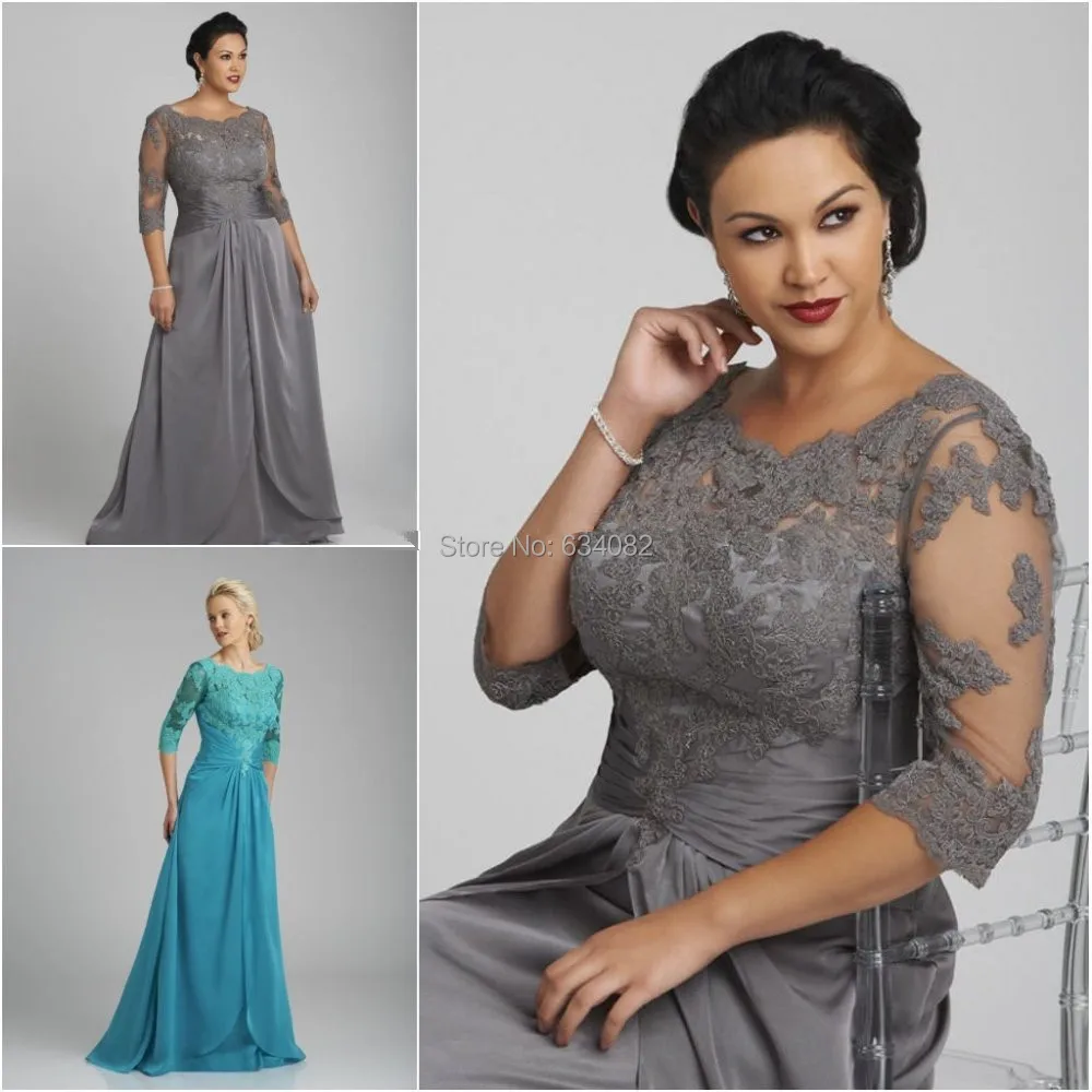 

Free Shipping 2015 New Arrival Elegant A-Line Cap Haf Sleeve Lace Appliques Chiffon Long Mother of the Bride Dresses