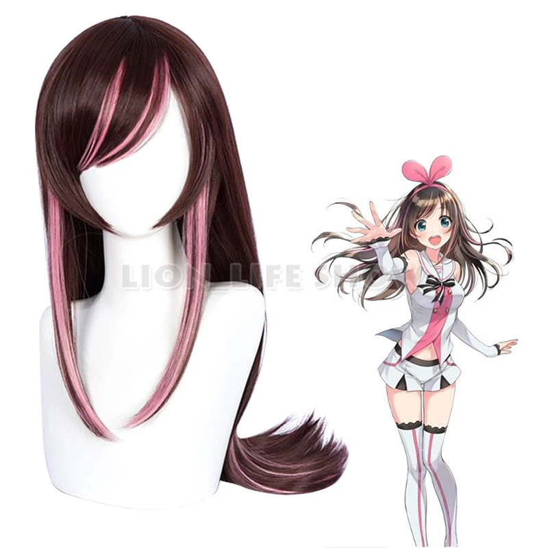 A.I.Channel Anchor Kizuna Ai YouTuber коричневый розовый смешанный длинный прямой парик для