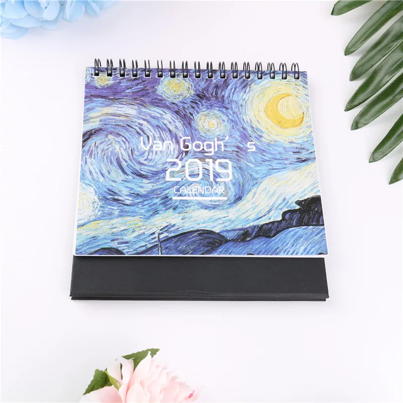 

New Year 2019 Calendar Mini Oil Painting Table Calendars Desk Calendar Office School Supplies