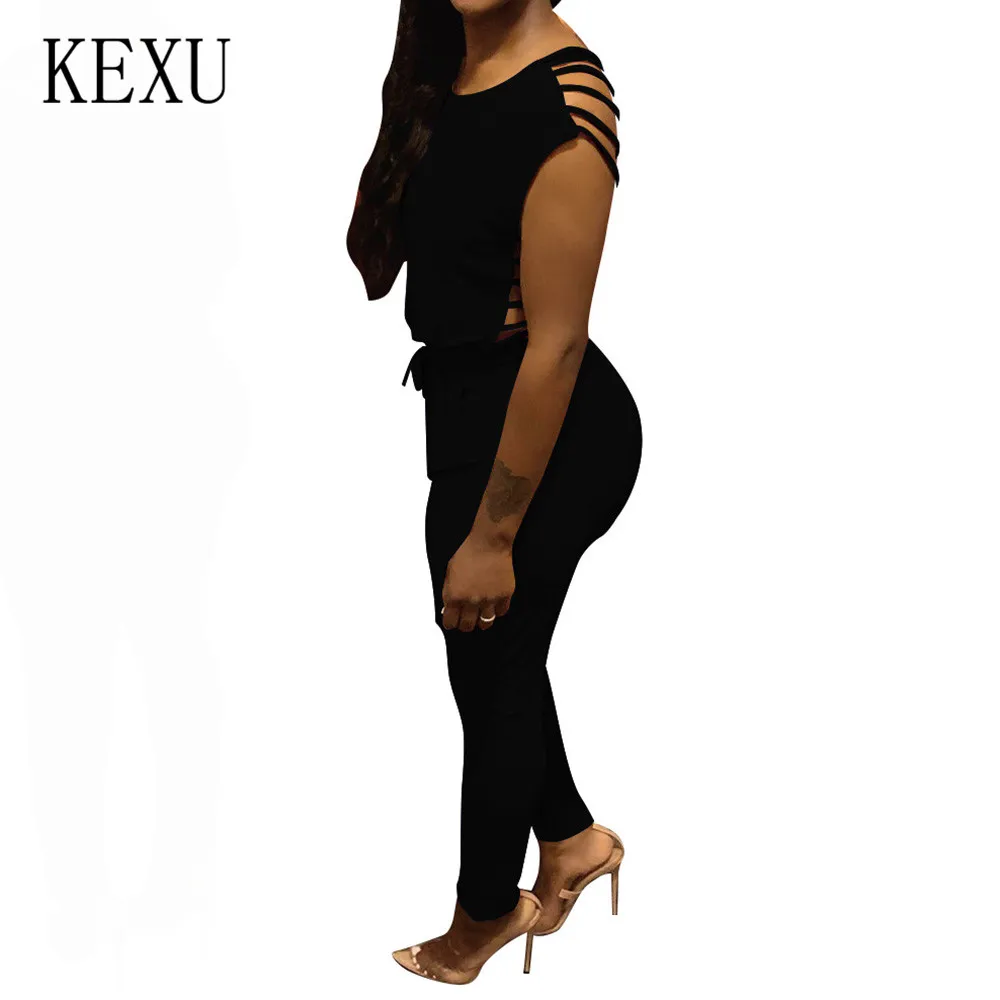 KEXU Women Long Romper Summer Blue Black Bodycon Jumpsuits Fashion Sexy Open Back Hollow Out Slim Playsuits Femme Plus Size XXL KEXU Women Long Romper Summer Blue Black Bodycon Jumpsuits Fashion Sexy Open Back Hollow Out Slim Playsuits Femme Plus Size XXL