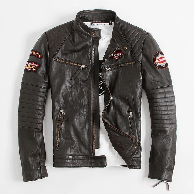 Buy Embroidery Motorcycle Jackets Men's Leather Jacket
