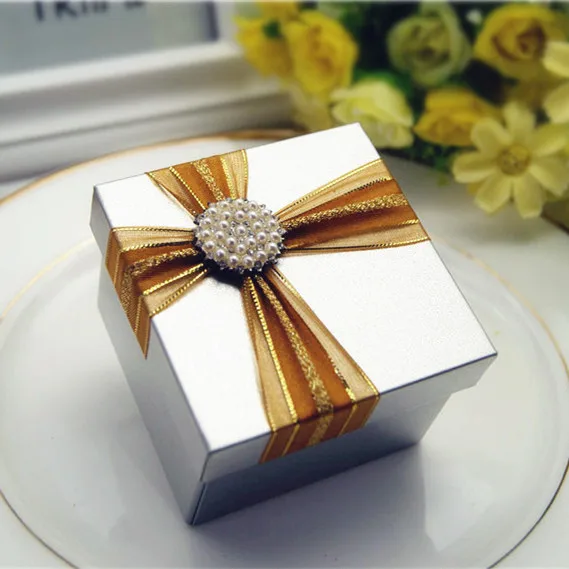 

lace ribbon flower square tin wedding gift boxes, 20pcs/lot,BY17110602